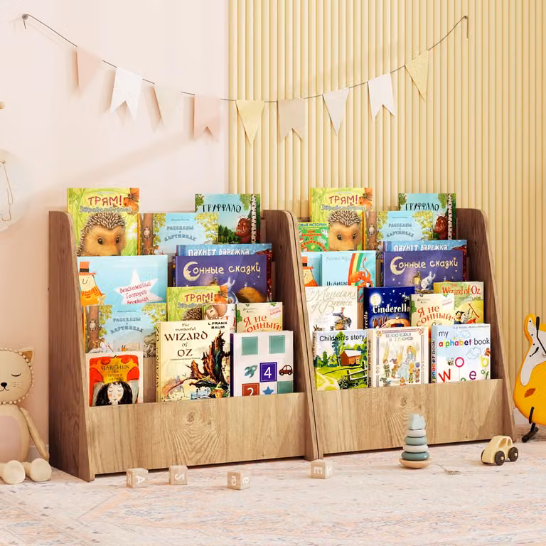 Libreria per bambini Costway a 4 ripiani con scomparti profondi ed esposizione frontale, colore Naturale/Marrone