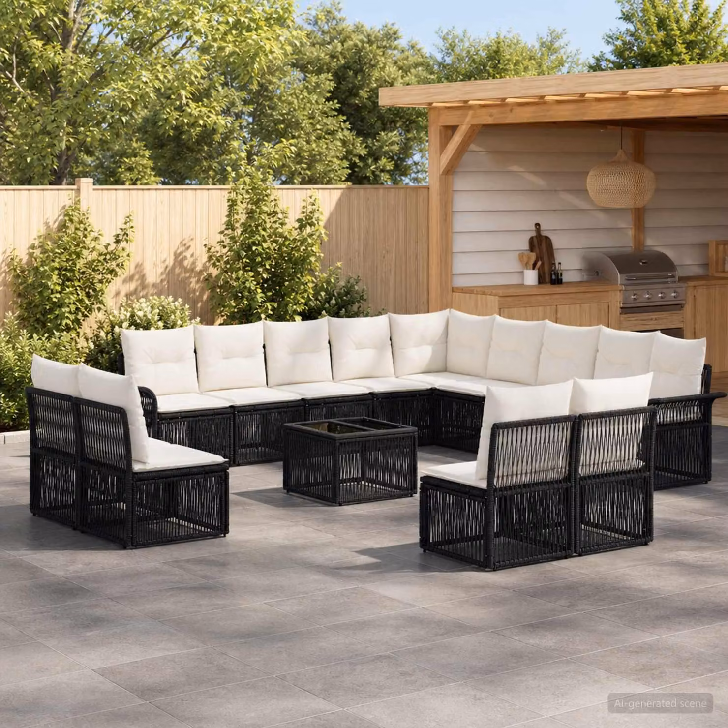 Maison Exclusive - Set da giardino composto da 14 pezzi, divano in rattan sintetico nero