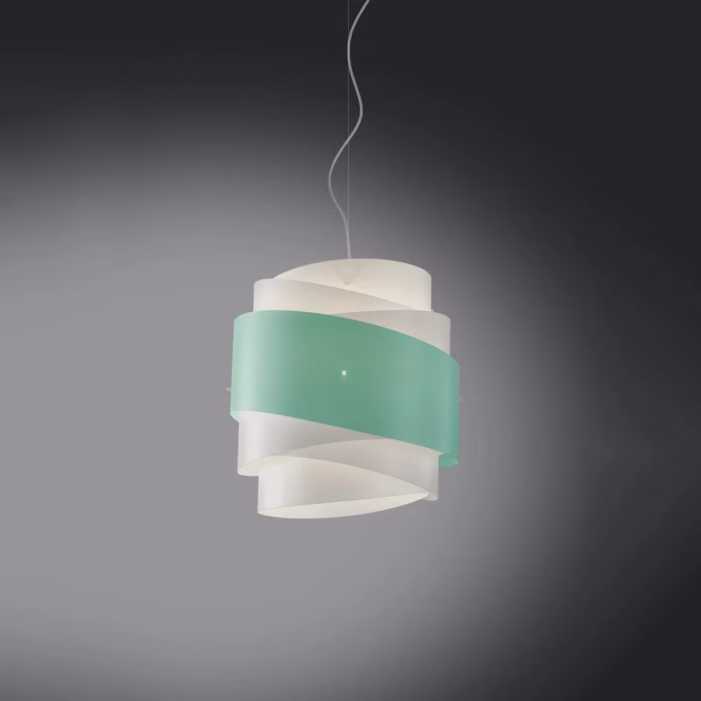 Lampada a sospensione moderna Bea Polilux Linea Zero verde pastello con finitura in metallo cromato, diametro 40 cm, attacco E27 – 2