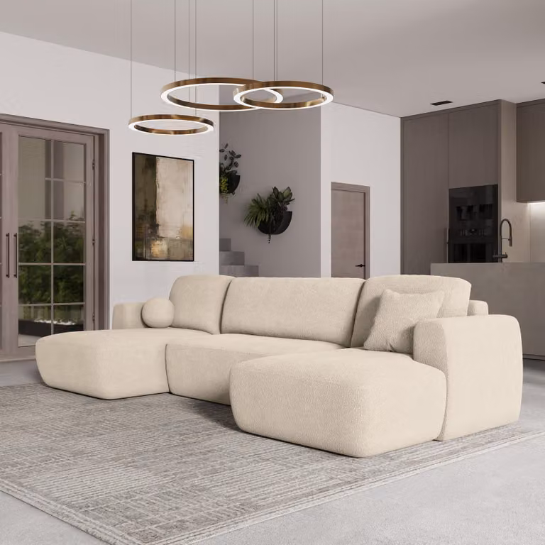 Divano angolare SENTUM N di Masseno con funzione letto a U, divano con box letto, divano da salotto, divano, divano letto, set di divani - crema, ORA O MAI PIÙ 02