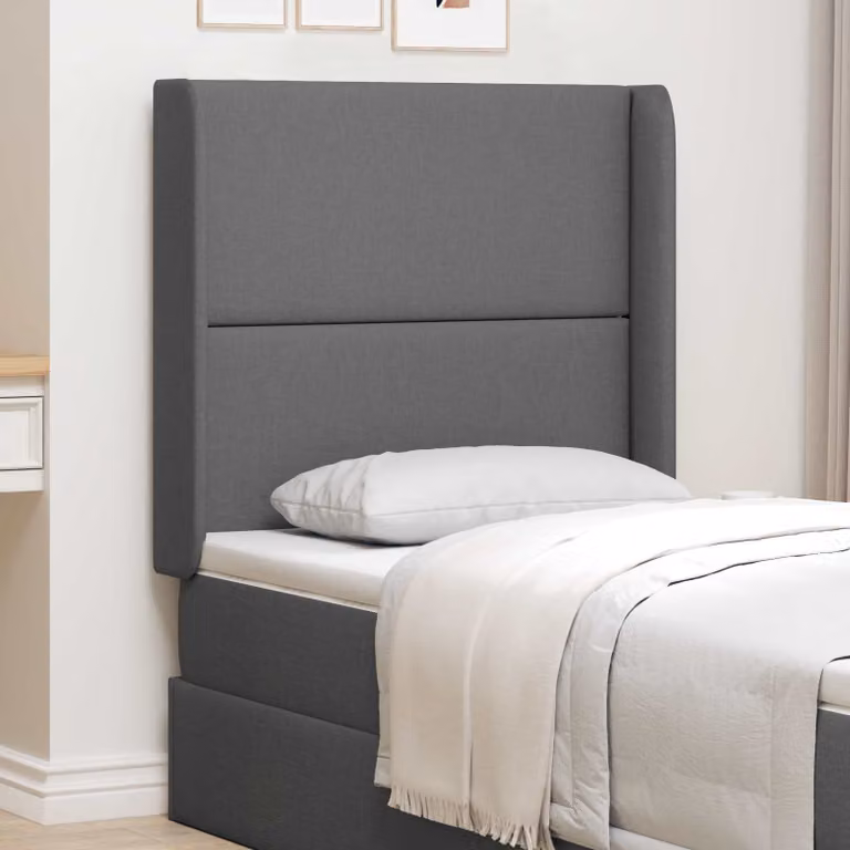 Testata del letto moderna vidaXL in tessuto grigio con struttura imbottita e legno, L: 185 cm, H: 80 cm, P: 16 cm