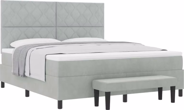 Letto a molle con testiera Grigio chiaro 200 x 180 cm Velluto