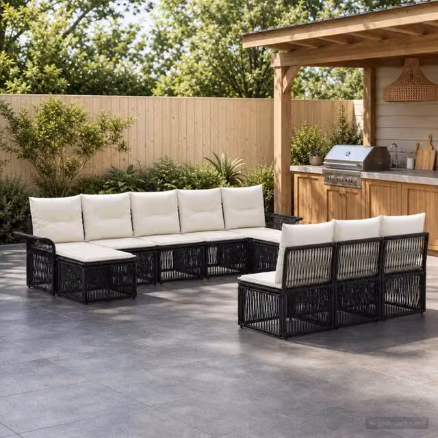 Set Divano da Giardino 10 pz Nero polyrattan 3434950