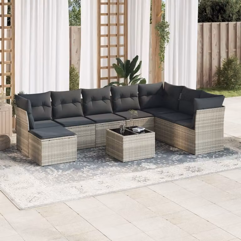 Maison Exclusive - Set da giardino 9 pezzi con cuscini Grigio chiaro Poly Rattan
