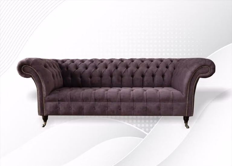 Gemütliche Sofa Couch Chesterfield Lila Textil Couchen Polster Dreisitzer