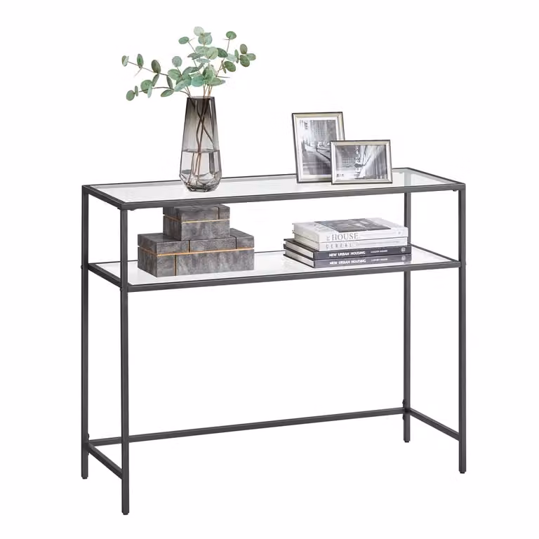Tavolo Consolle in Vetro, Nero + Trasparente / 2 Tire (35P x 100L CM)