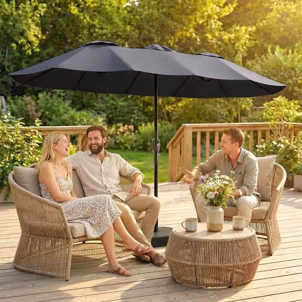 Ombrellone Doppio da Giardino Giordanoshop in Metallo e Poliestere Grigio con Protezione UPF 50+ e Manovella, L/P/H: 295 x 217 x 148 cm – 2