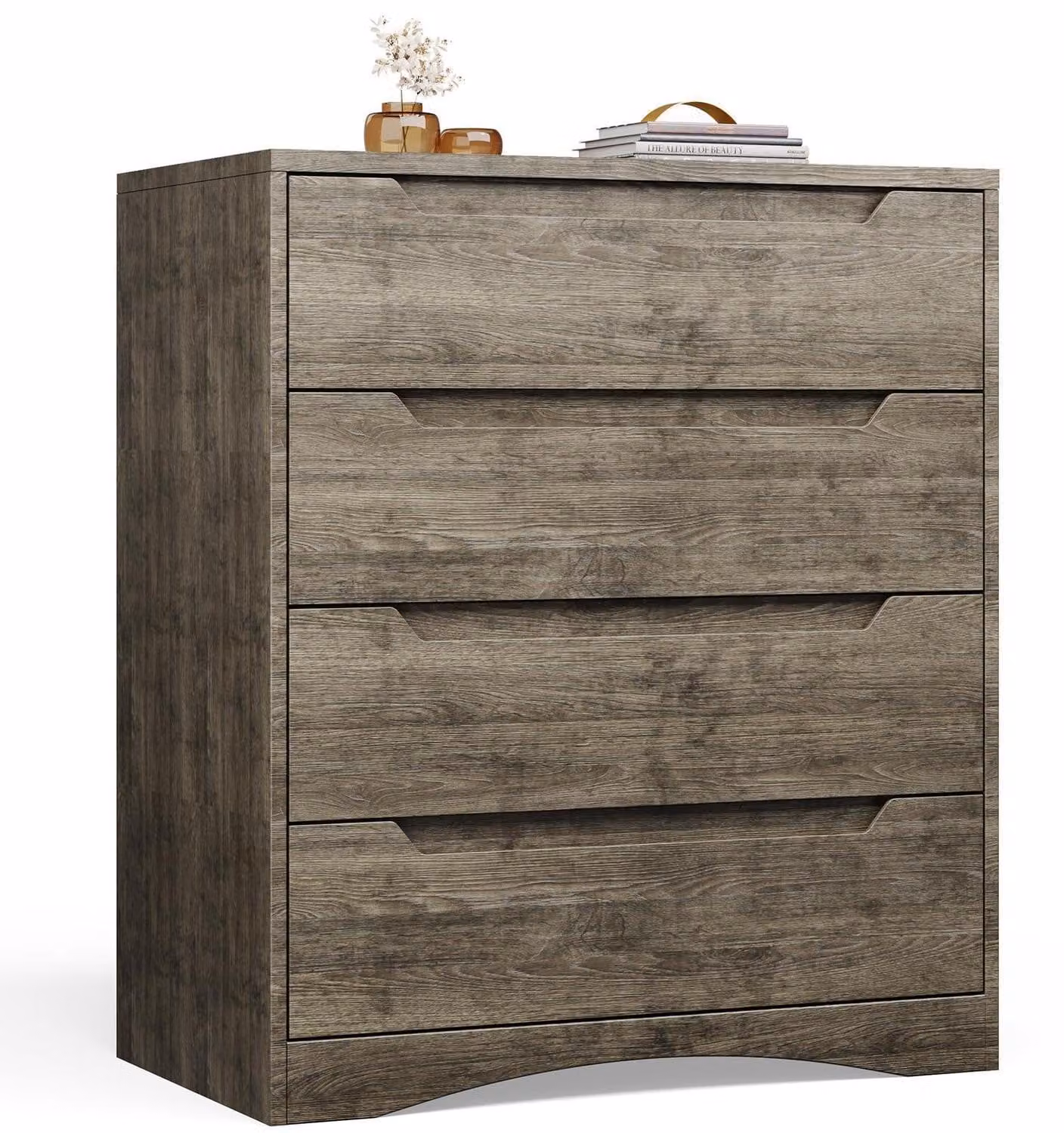 Comodino con 4 cassetti, dimensioni 71 x 41 x 82 cm, colore grigio scuro