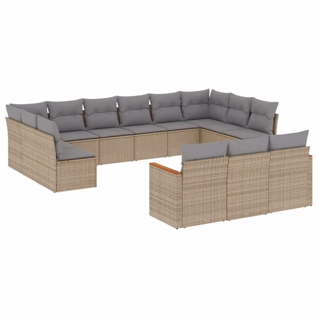 vidaXL Set Divano da Giardino a forma di U composto da 13 pezzi in Polyrattan con Cuscini Beige e Grigio – 2