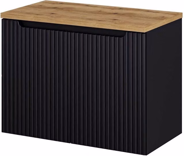 Mobile Sottolavabo NEWPORT da Parete con 2 Ante e Ripiano 80x60x40 cm - Nero/Effetto Rovere [en.casa]