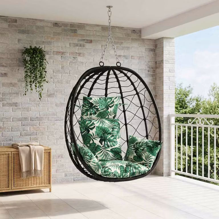 Cuscino Adirondack vidaXL PUTTEN con motivo a foglie verde, 100% poliestere, resistente ai raggi UV e lavabile