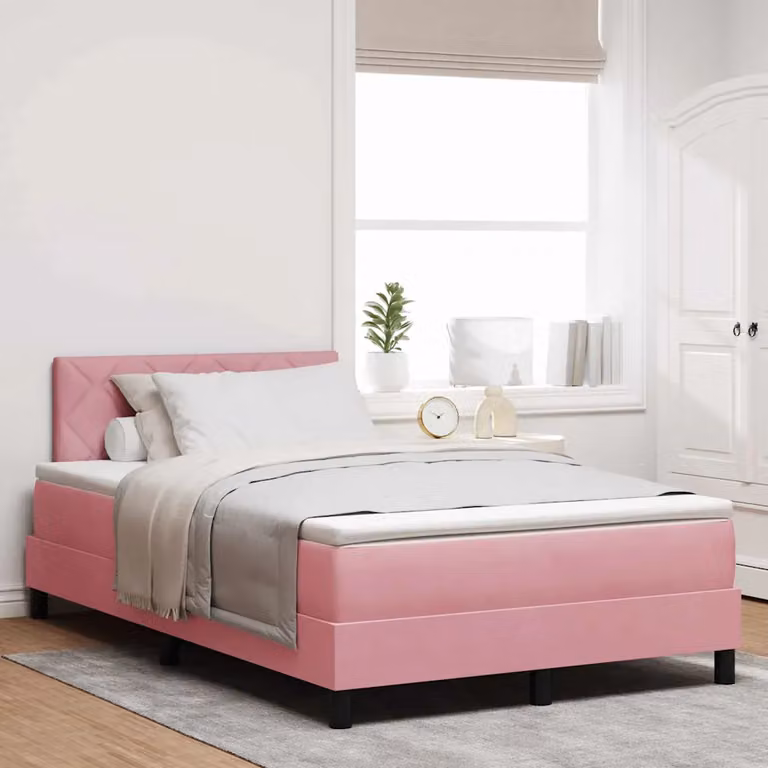 Letto a molle con testiera vidaXL in velluto rosa L/P/H: 200 x 120 x 88 cm