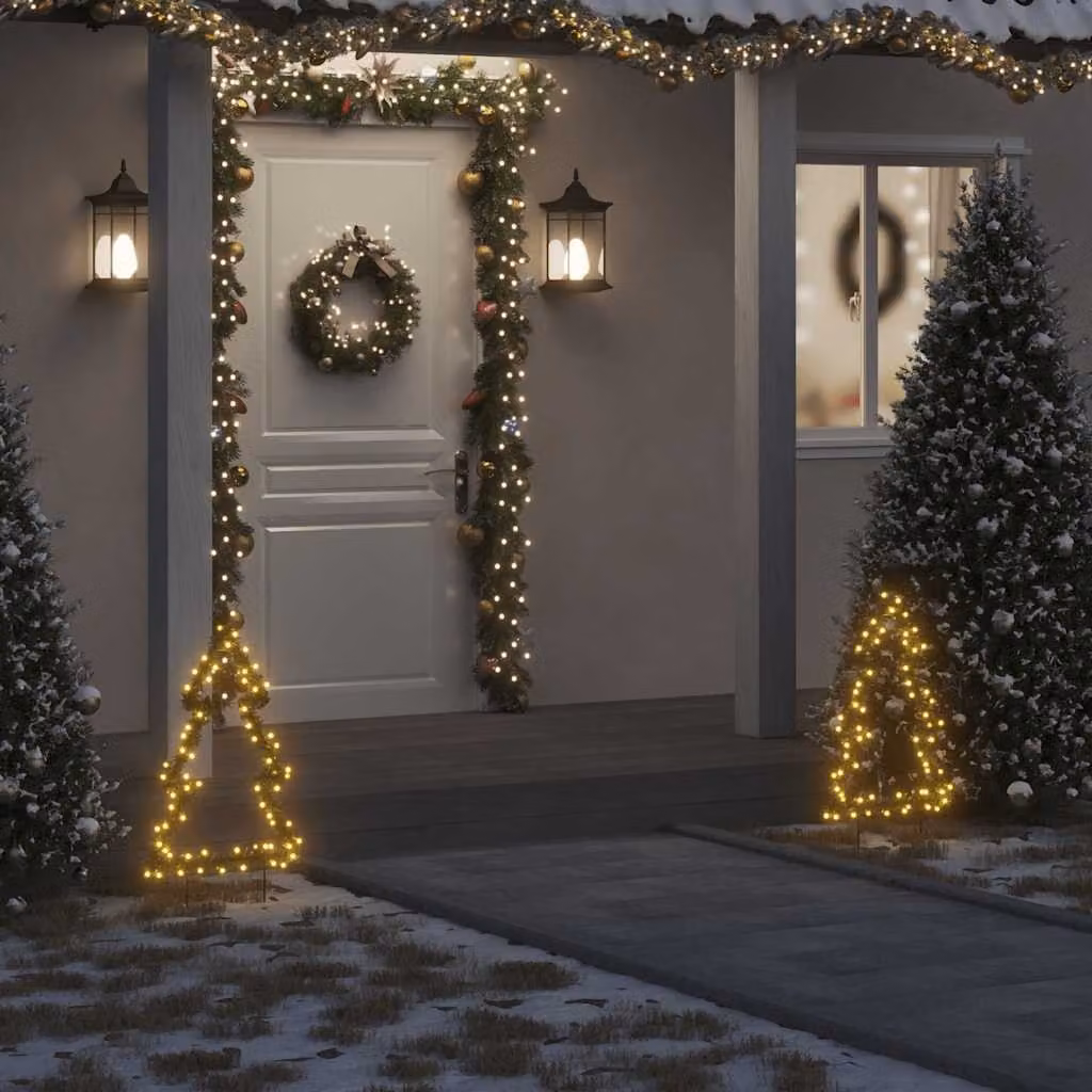 Decorazione Luminosa Natalizia con Albero e Picchetti vidaXL, 80 LED Bianco Caldo, Altezza: 60 cm