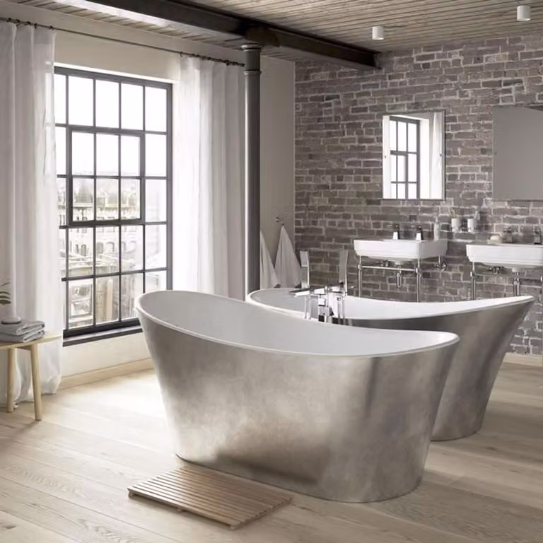 Casa Padrino Vasca da bagno freestanding Art Deco effetto acciaio inox modello He-Hol 171 x 74,5 x 72 cm - Vasca da bagno retrò in stile liberty