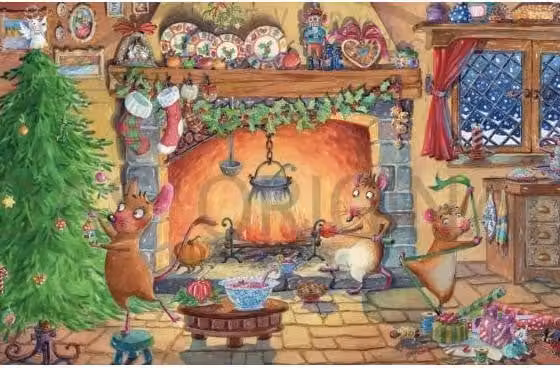 Calendario dell'Avvento "Natale nella famiglia dei topolini", 38x26 cm, cartoncino