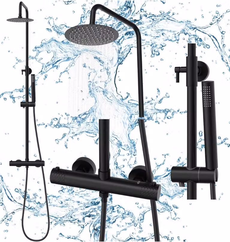 Granitan - Soffione doccia - Doccia a pioggia Ø 200 mm - Doccia nera - GLAMI