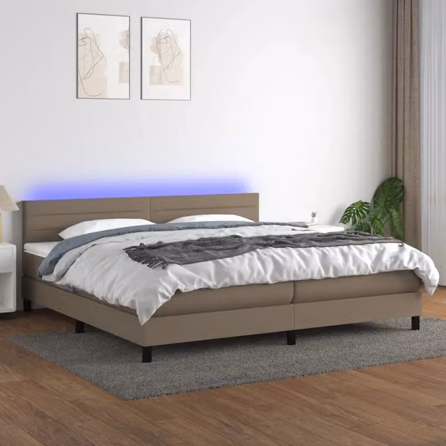 Letto a molle con illuminazione LED e porta USB vidaXL in tessuto beige e legno, L/P/H: 200 x 200 x 31 cm