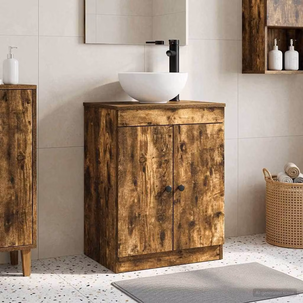 Mobile da bagno con lavabo vidaXL moderno in Rovere Fumo, L: 54 cm, P: 35 cm, H: 83 cm