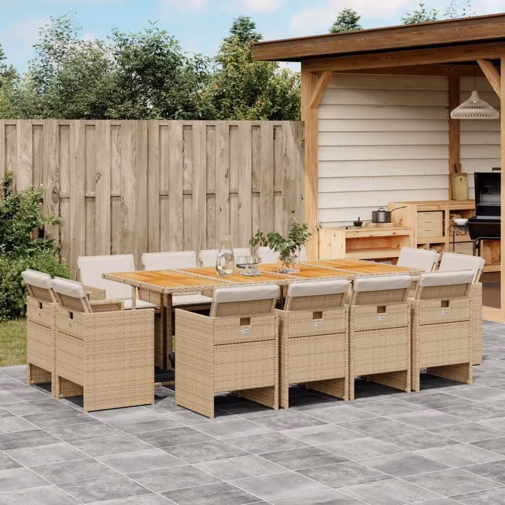 Maison Exclusive - Set da Pranzo da Giardino 13 pz con Cuscini Beige in Polyrattan
