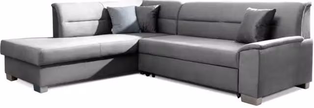 Divano angolare convertibile TROMSO grigio effetto velluto con contenitore e funzione letto, angolo sinistro – 1