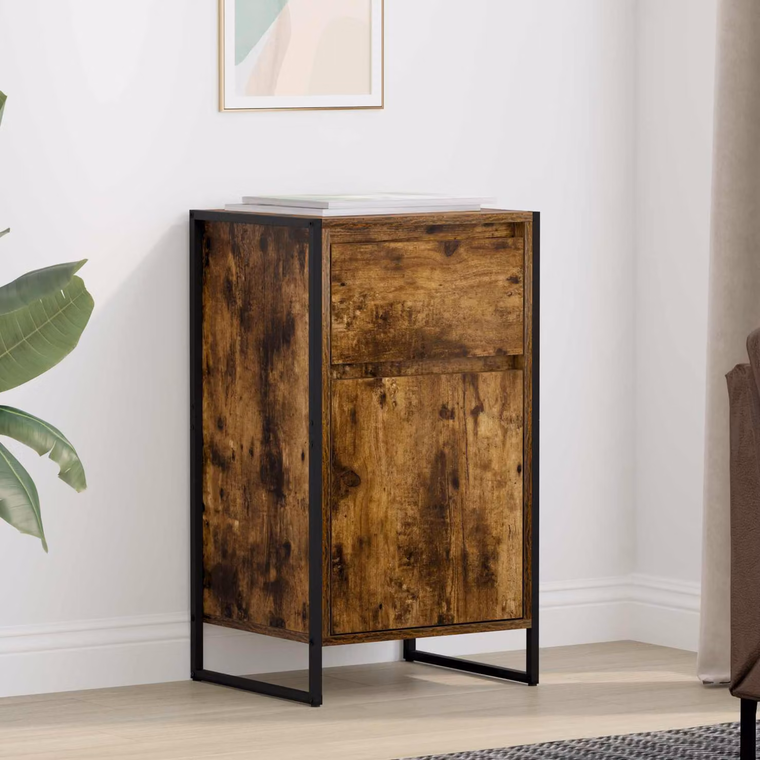 Credenza stile industrial vidaXL in legno e metallo, colore marrone, L 43 cm x P 36 cm x H 75,5 cm