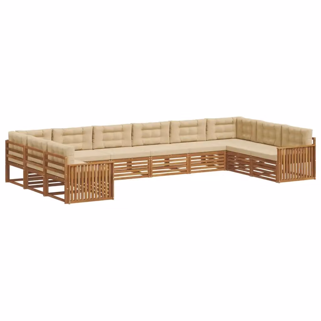 Set di divani da giardino a L con 8 pezzi vidaXL in legno di acacia massello, colore beige e marrone, con cuscini inclusi – 2