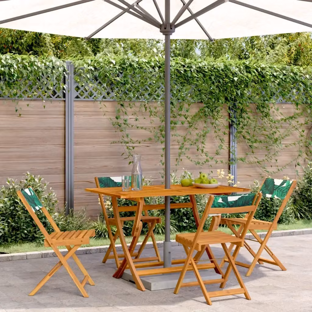 Set di 4 sedie da giardino pieghevoli in legno di acacia e tessuto verde resistente ai raggi UV con braccioli – 2