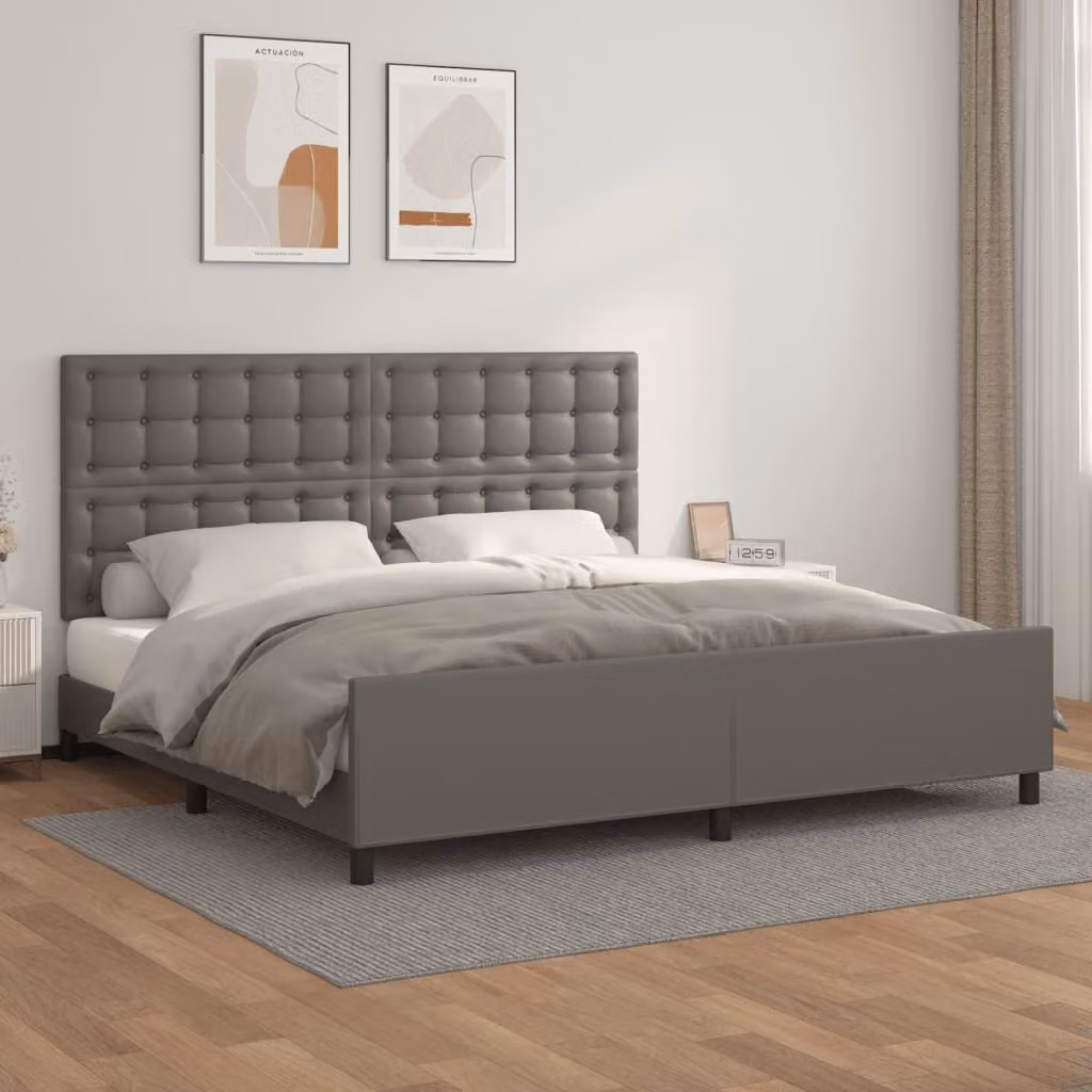 vidaXL Struttura letto con testiera grigia 200x200 cm in Pelle finta - Struttura letto con testiera - Struttura letto con testiera - Letto con testiera - Struttura letto con testiera