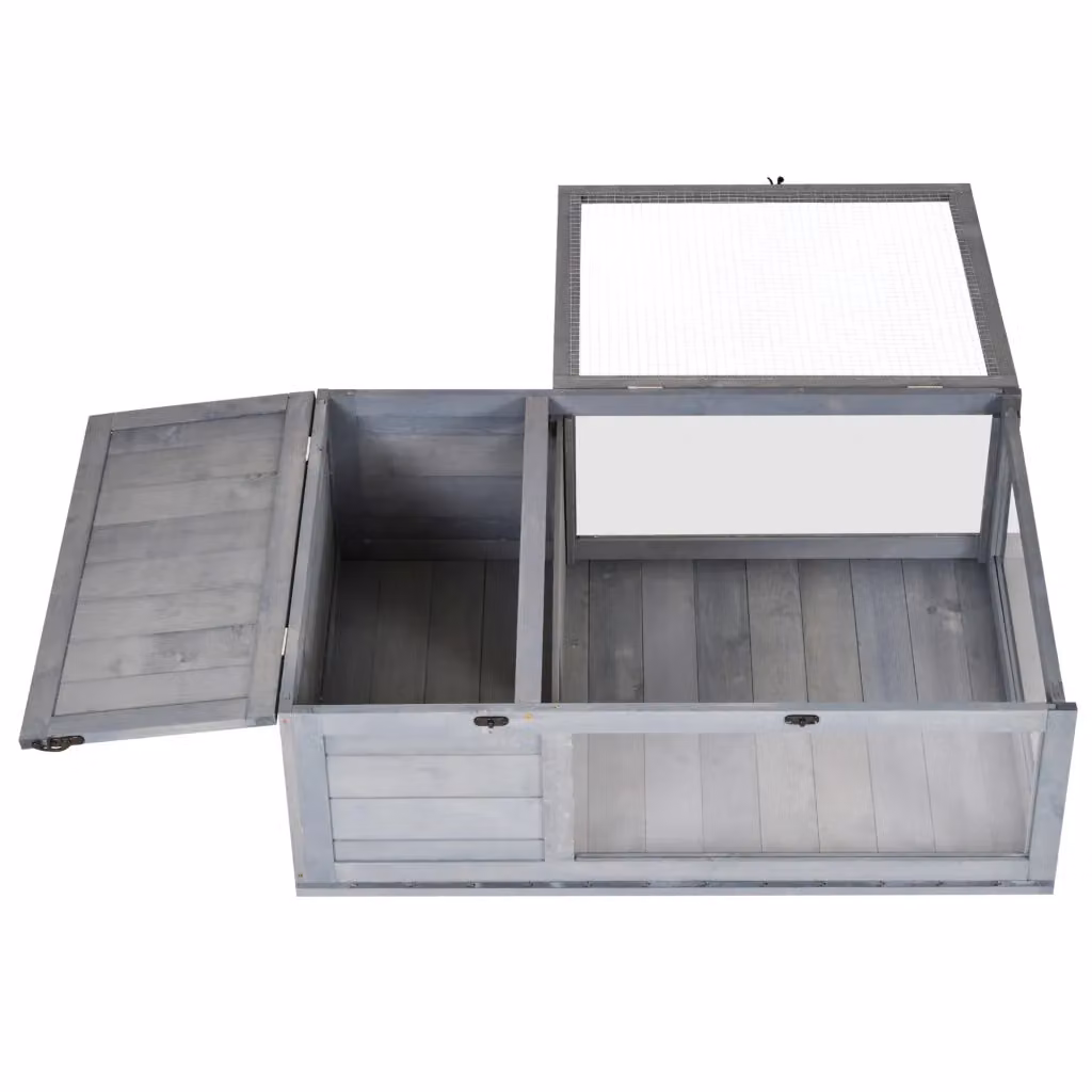 Casa per tartarughe XYLO in legno di abete con tetto in rete e pannelli trasparenti, Grigio, L: 91 cm, P: 60,5 cm, H: 32 cm – 2