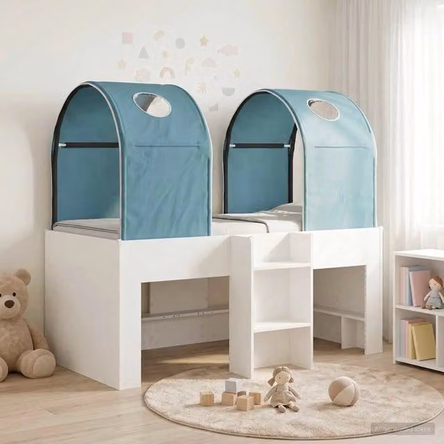 Letto con Tunnel 3 pz Bianco e azzurro Legno ingegnerizzato 3423486