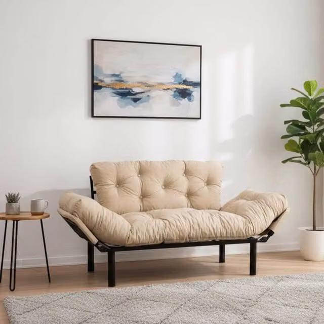 Guchol Divano Letto 2 Posti con Contenitore Click Clack Moderno Bianco Crema L: 155 cm, P: 70 cm – 1