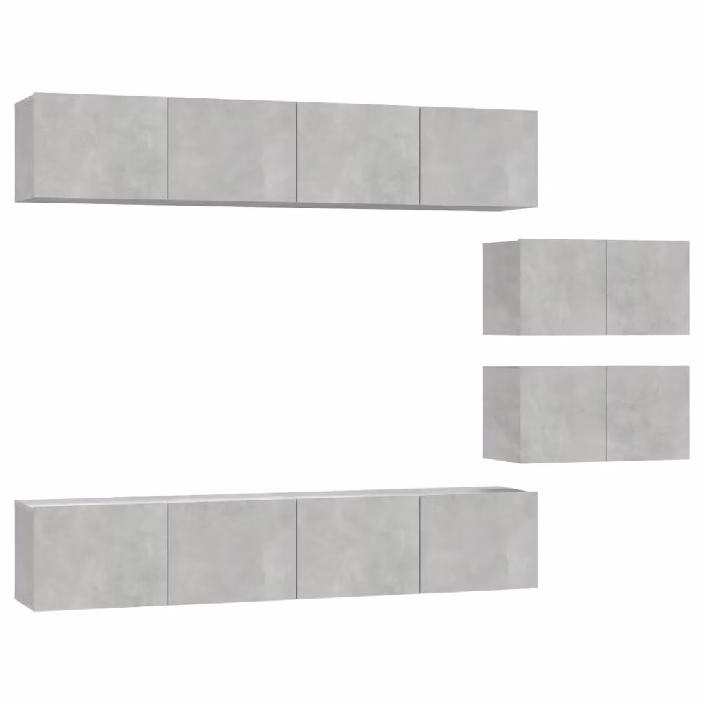 Set di mobili porta TV da 6 pezzi con credenza in legno multistrato, colore grigio cemento opaco per il tuo soggiorno – 2