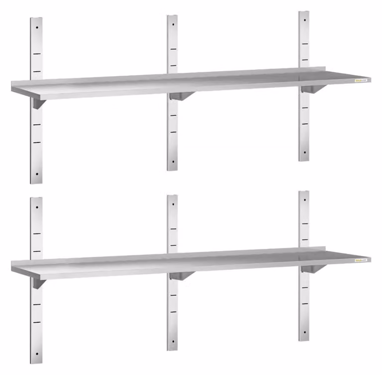 Set di 2 mensole a parete in acciaio inossidabile, dimensioni 1600 x 300 mm, PREMIUM - GOLDINOX