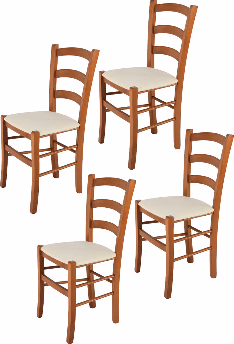 t m c s Tommychairs - Set di 4 sedie VENICE per cucina e sala da pranzo, struttura in legno di faggio laccato color ciliegio e sedile imbottito rivestito in TESSUTO color avorio