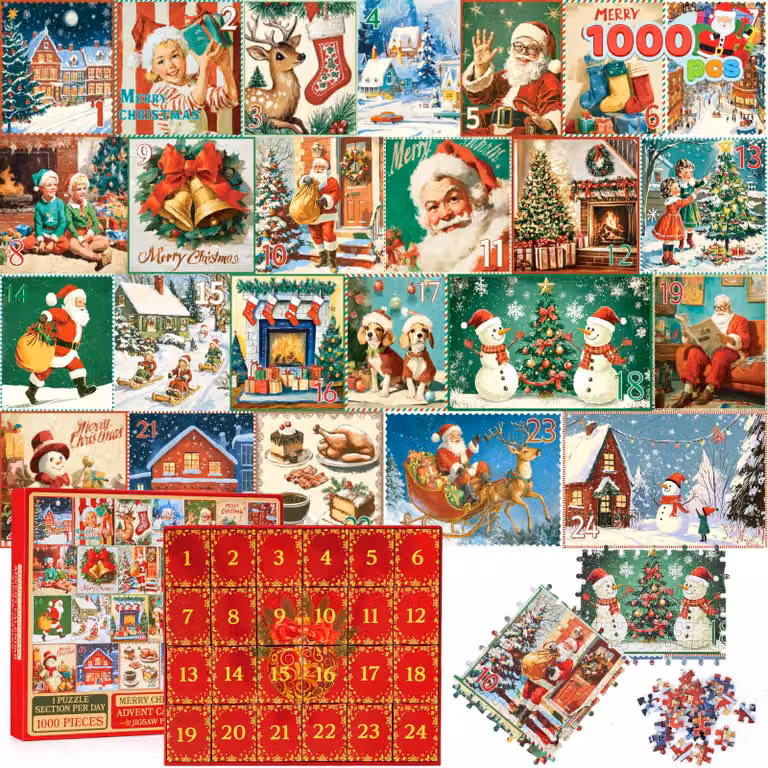 Calendario dell'Avvento con puzzle da 1000 pezzi - Rompicapo natalizio interattivo - 17795