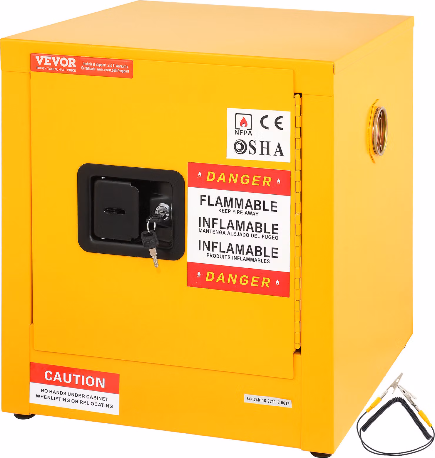 VEVOR Armadio per materiali pericolosi giallo, 1 porta con serratura, armadio ambientale in acciaio laminato a freddo, armadio per materiali pericolosi armadio per la protezione degli impianti armadio chimico per lo stoccaggio, 43 x 43 x 46 cm