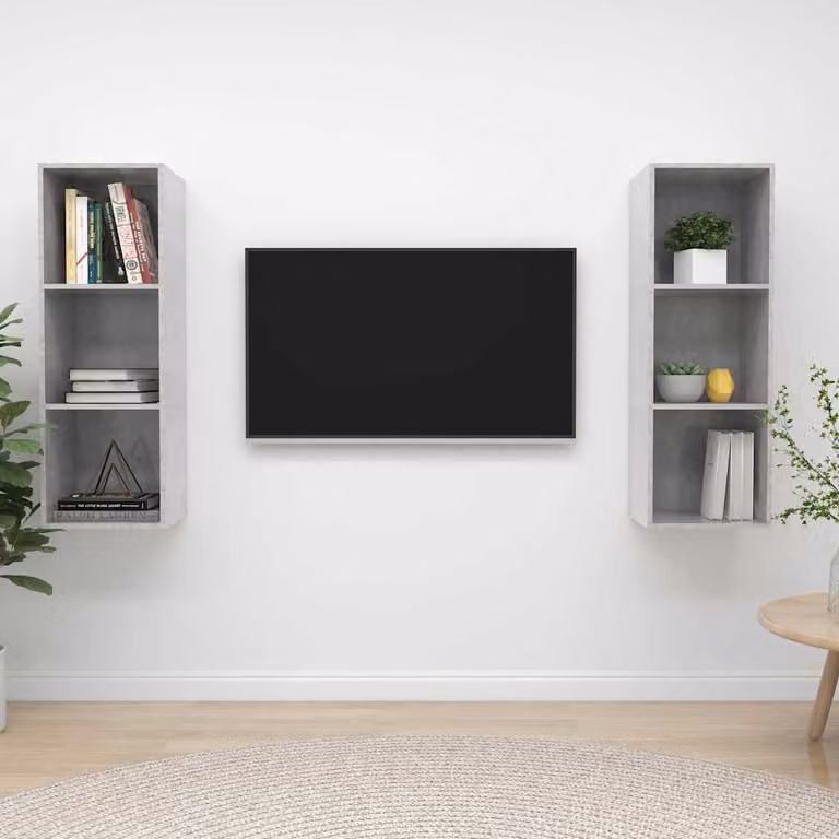 Set di 2 supporti per TV a parete vidaXL in legno multistrato e MDF, colore grigio cemento, design moderno per soggiorno