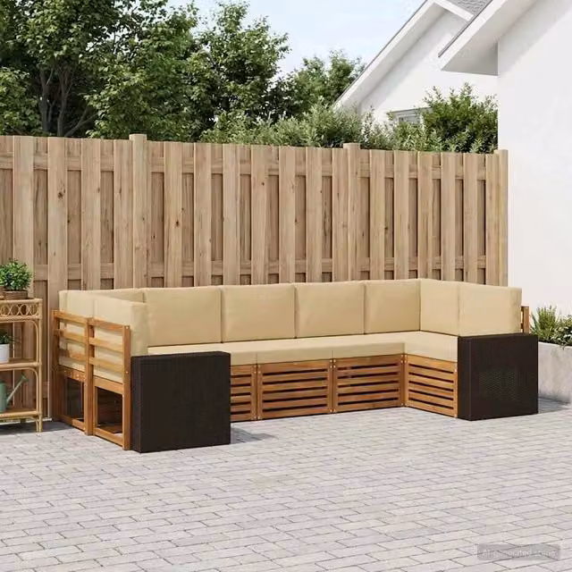Set di divani da esterno 7 pz Naturale e Beige Poliestere 3384814
