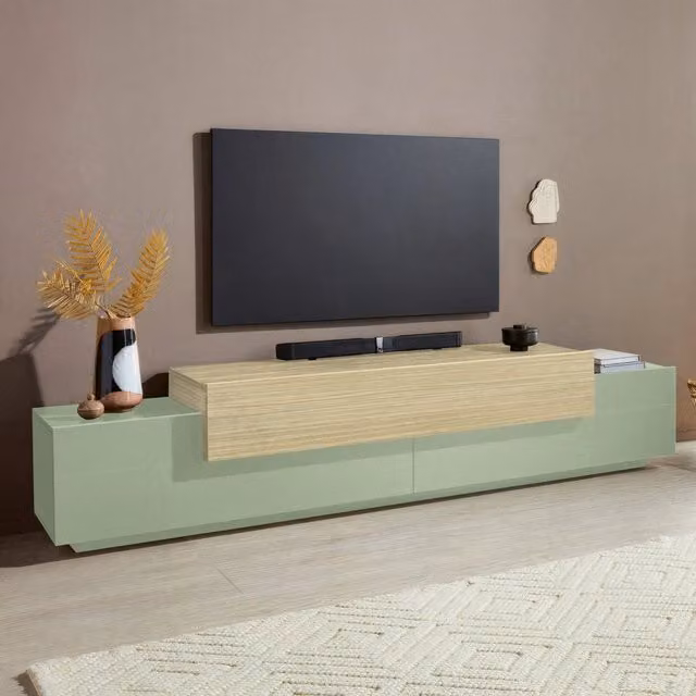 Curino Mobile Porta TV DMORA con 3 Ripiani, Made in Italy, Verde, L: 240 cm, P: 45 cm, H: 51.5 cm – 1