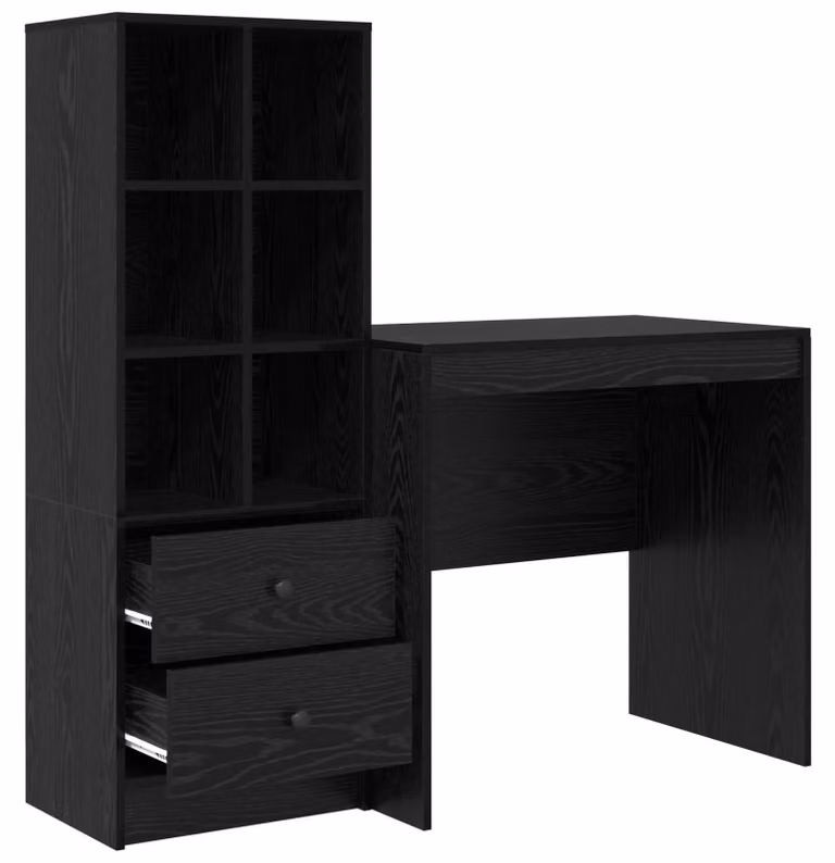 Scrivania con cassetto con lo scaffale 2 pcs Rovere Nero