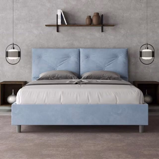 Letto queen size senza rete imbottito 150x210 microfibra azzurro Appia Large