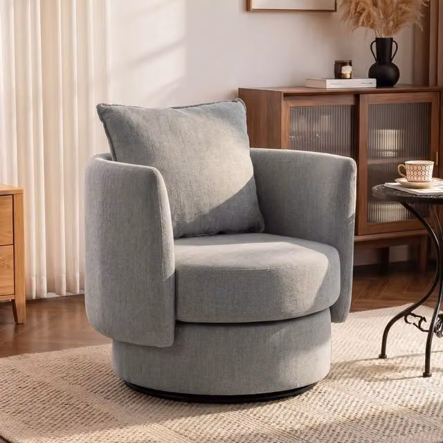 Poltrona girevole 360° WISHDOR in tessuto grigio con cuscino e design moderno