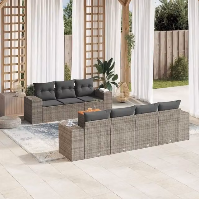 Set Divano da Giardino 8 pz con Cuscini Grigio in Polyrattan 3225353
