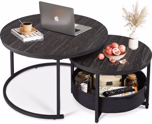 Set di 2 tavolini da salotto moderni Aosom Italy, design 2-in-1 flessibile, colore Nero, L/P/H: 80 x 80 x 48,2 cm – 1