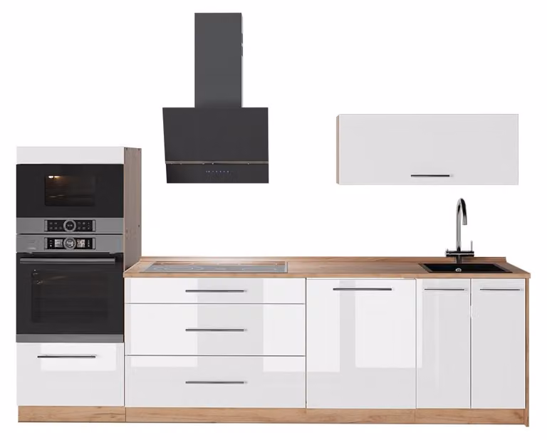 Cucina componibile Vicco Fame-Line Bianco lucido/Rovere dorato 280 cm, PL Rovere, Model 64700