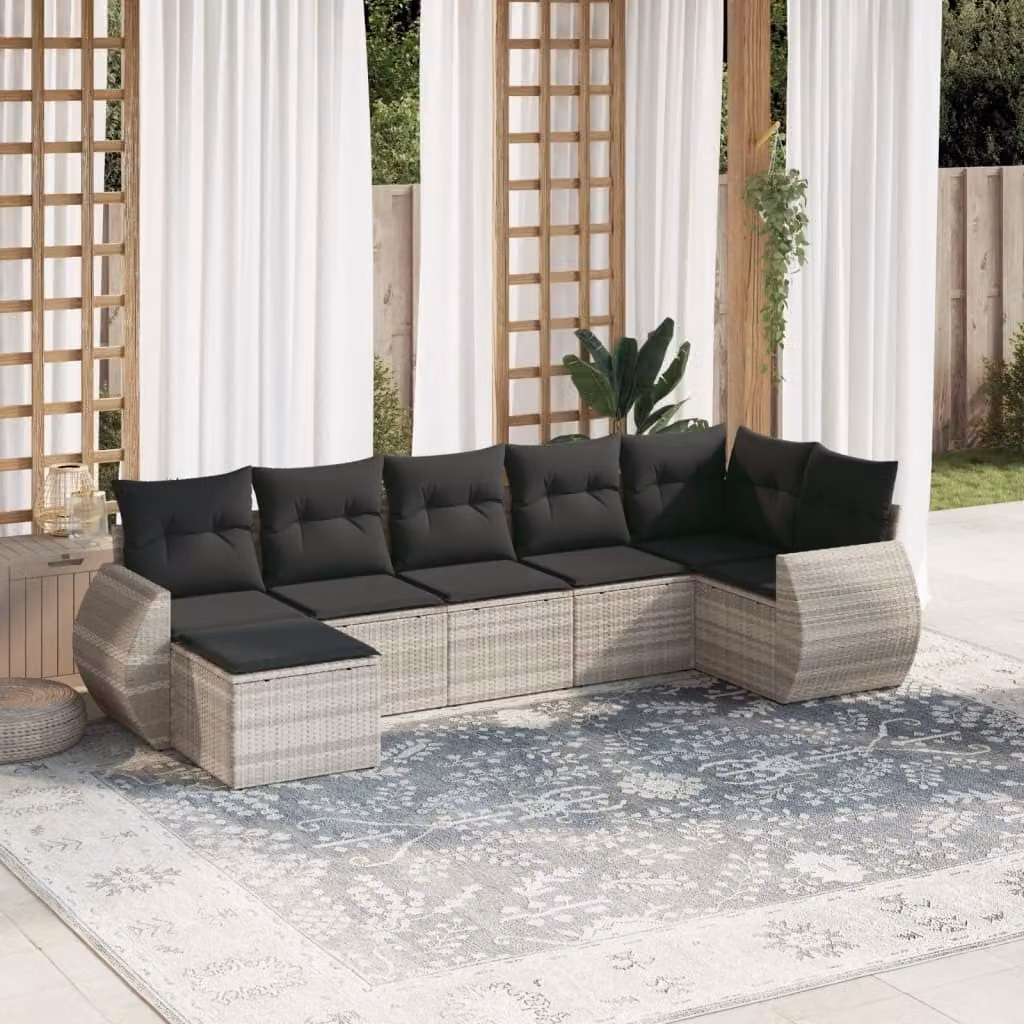Maison Exclusive - Set Divani da Giardino 7pz con Cuscini Grigio Chiaro Polyrattan
