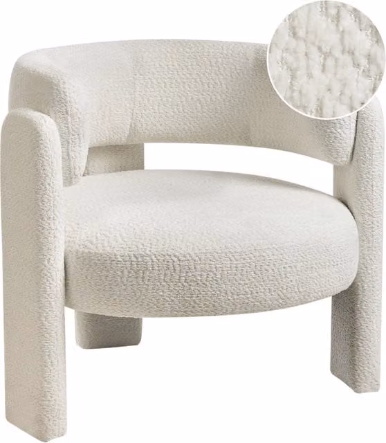 Poltrona lounge Beliani in tessuto boucle bianco con schienale curvo e braccioli in stile scandinavo