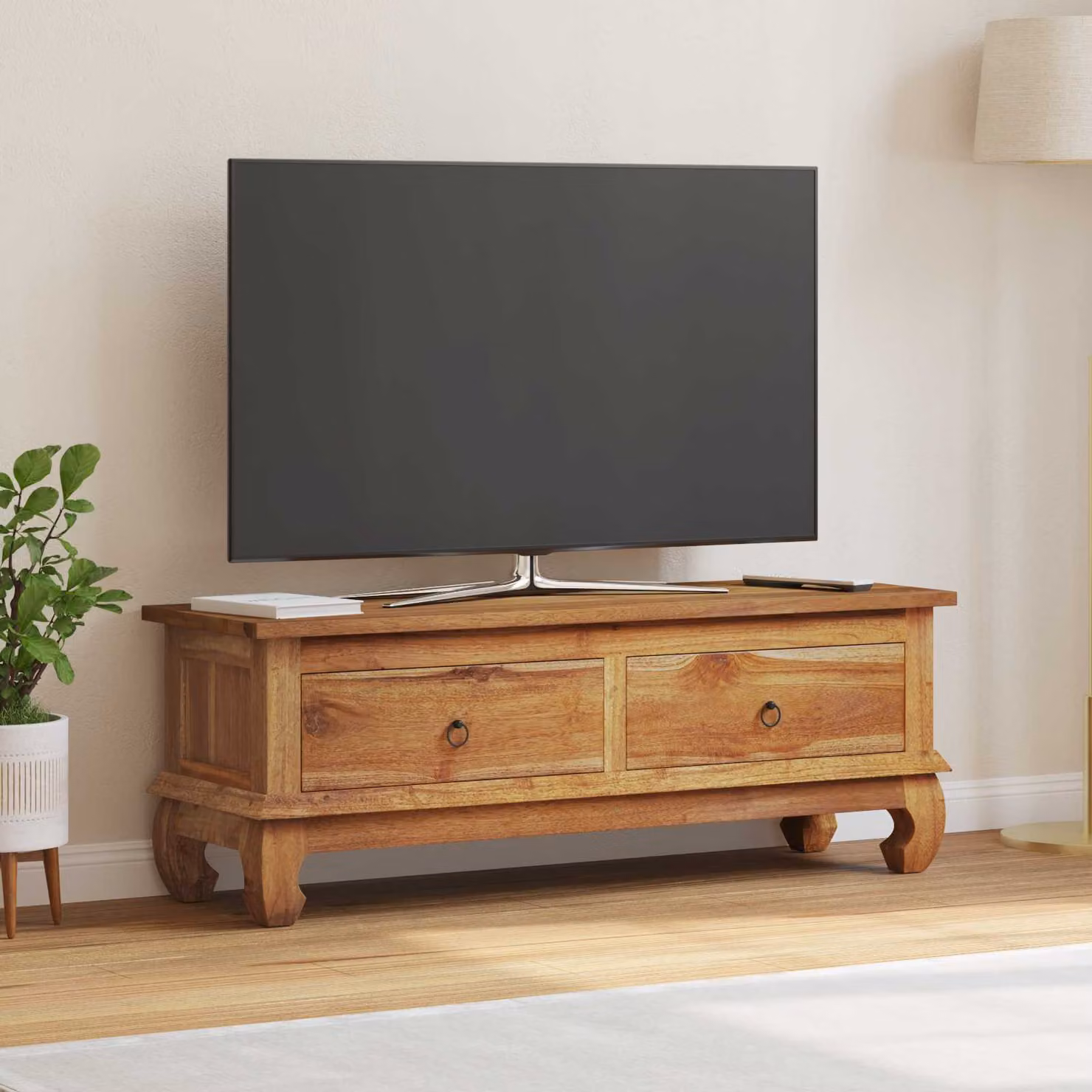 vidaXL Supporto TV Naturale 110 x 35 x 40 cm Legno di teak solido