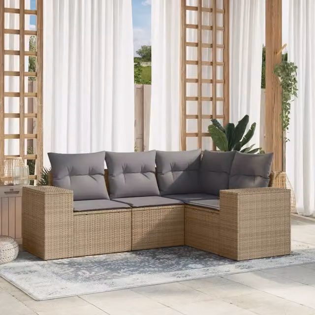 Set Divano da Giardino Moderno VIDAXL in Polyrattan con Cuscini Beige e Grigio a Forma di L