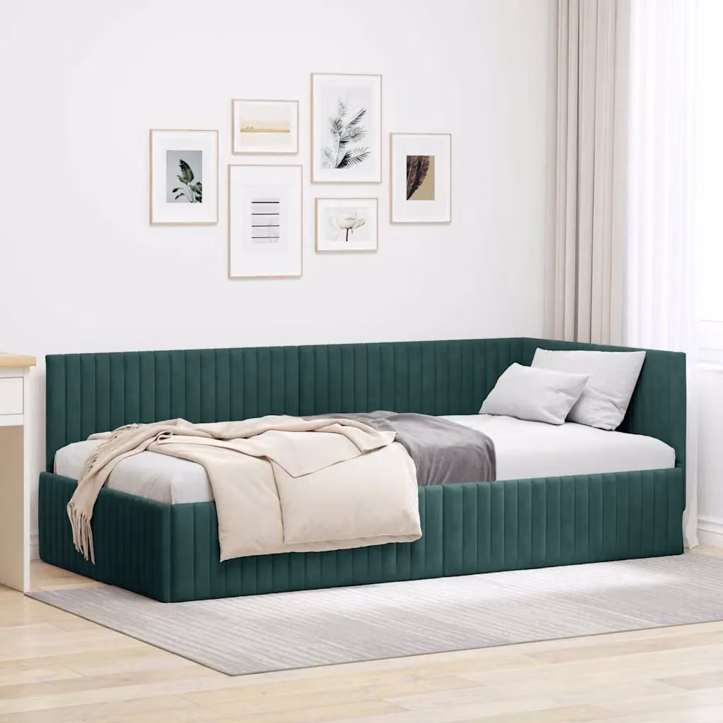 Cornice del letto ad angolo vidaXL in velluto verde, L 100 x P 200 cm – 1